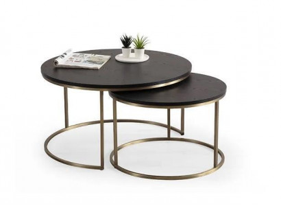 Coffee tables 2-piece top and bottom brass metal legs high-quality living room
